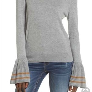 Grey sweater with accent sleeve